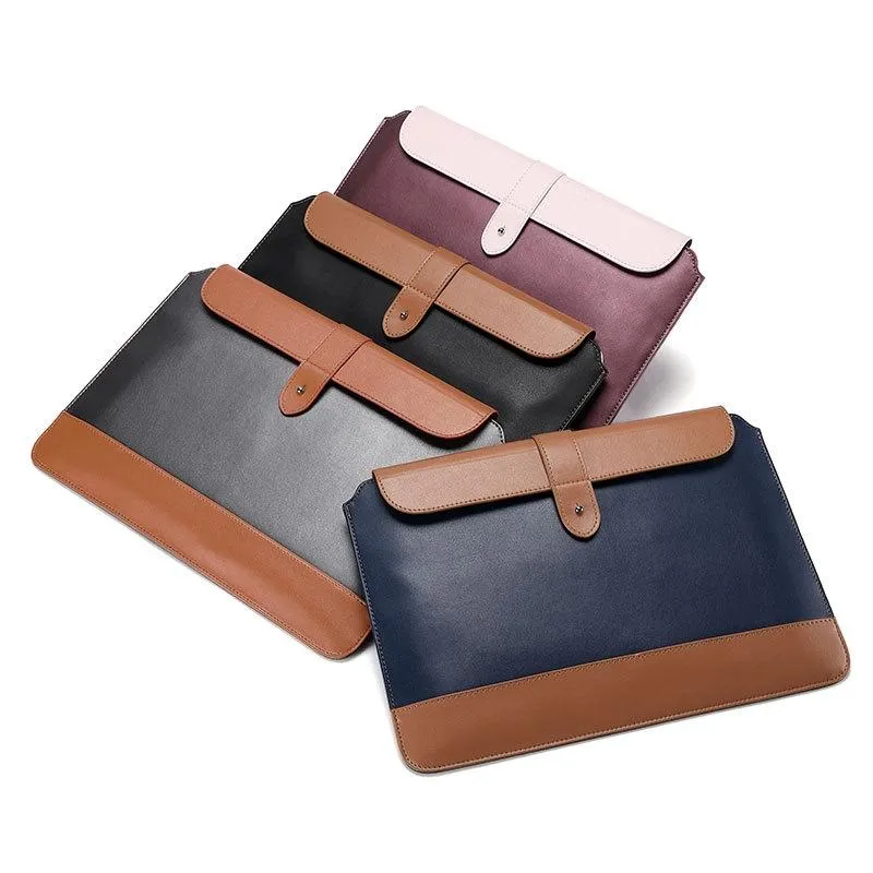 11-12 Inch Horizontal Microfiber Notebook Liner Bag in Black & Brown
