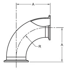 90 DEGREE ELBOW, TANGENT TRI CLAMP BPE
