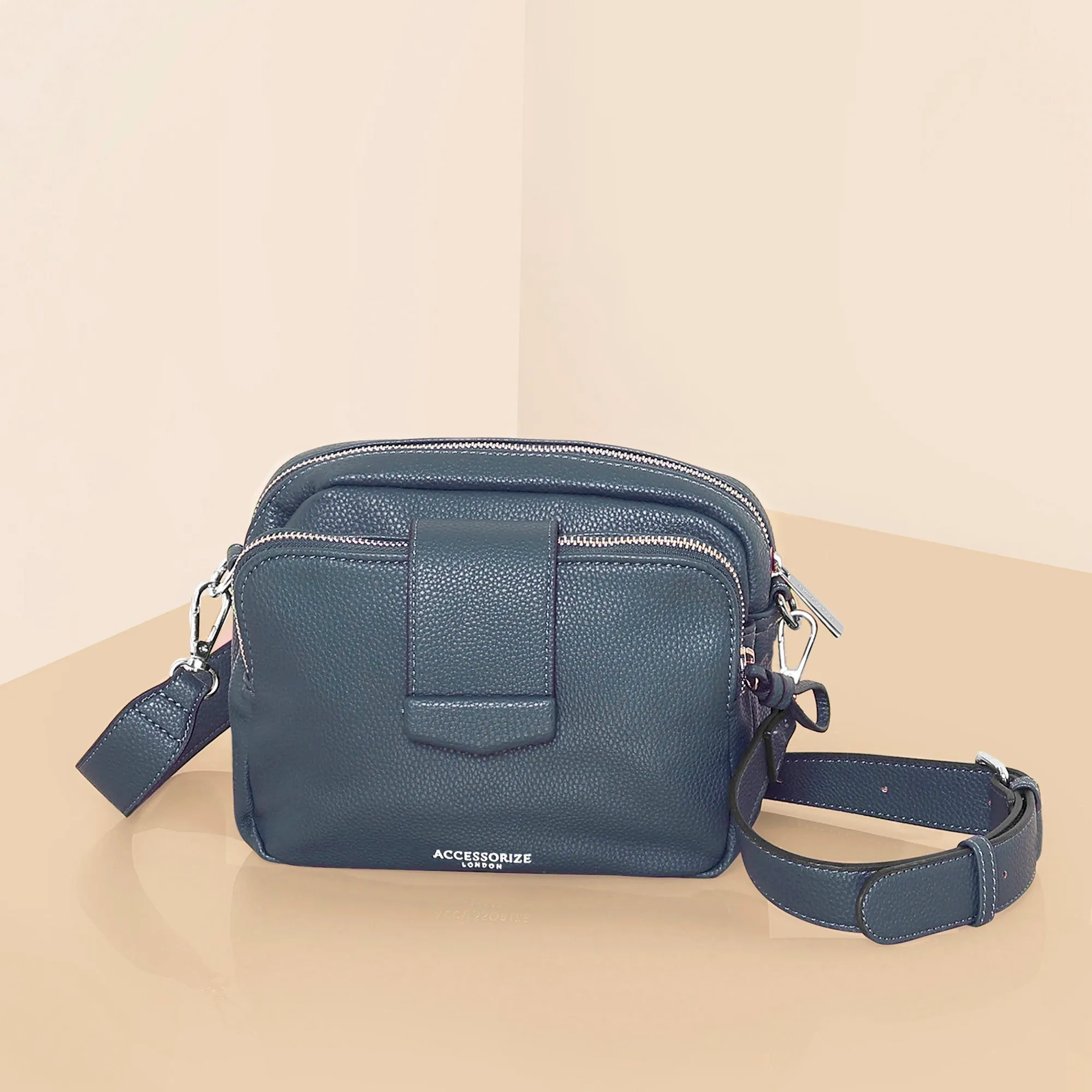 Accessorize London Women's Blue Wide Strap Functional Sling Bag