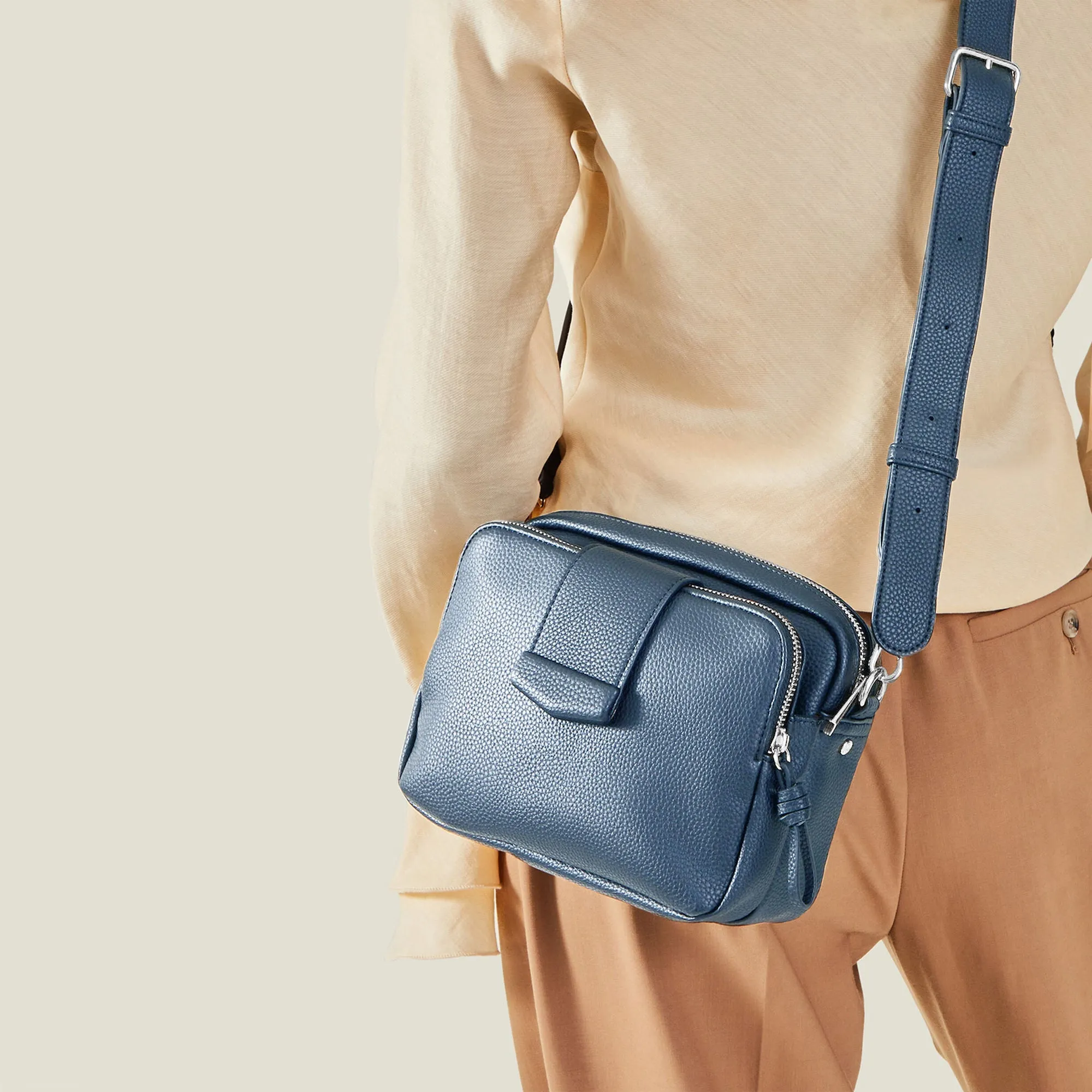 Accessorize London Women's Blue Wide Strap Functional Sling Bag