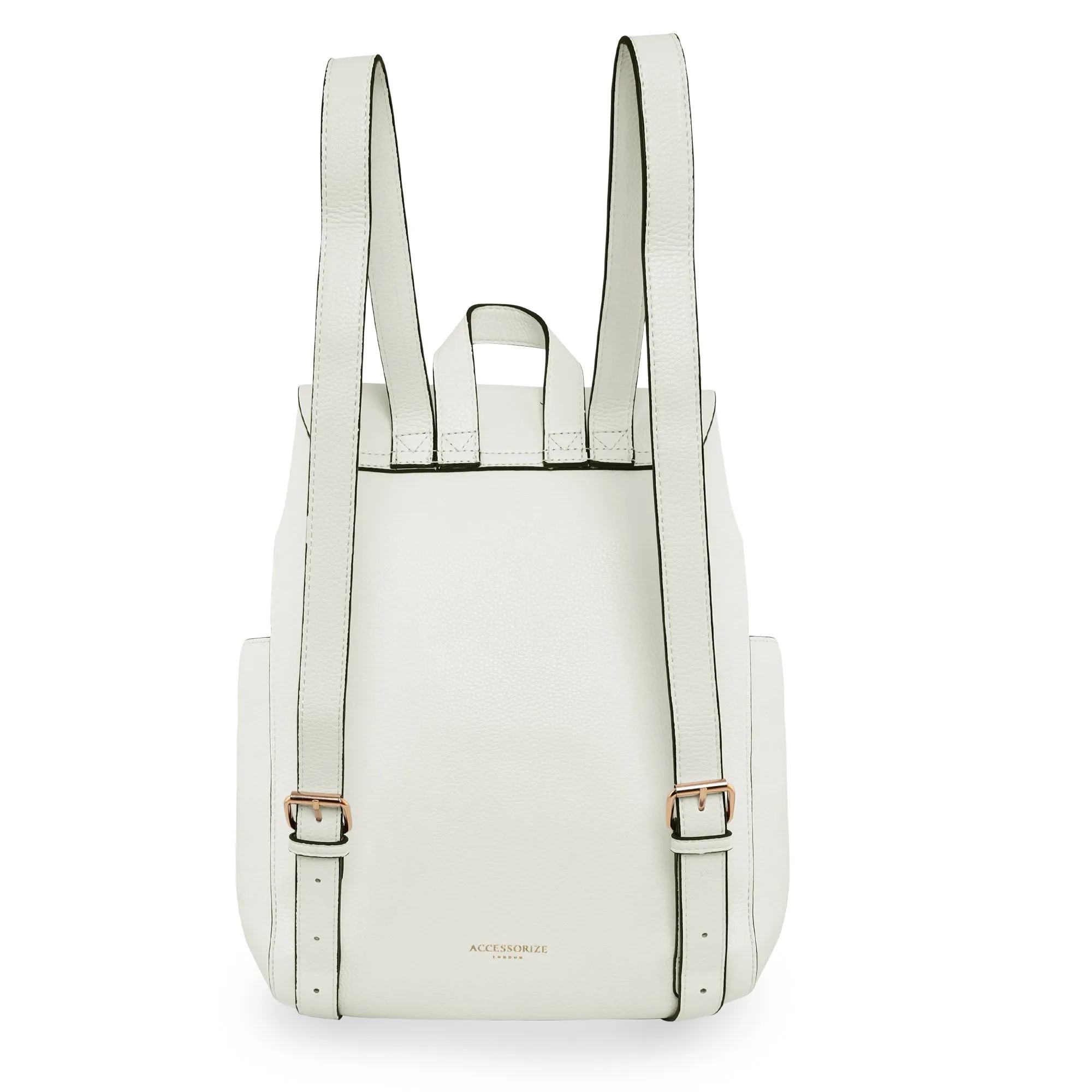Accessorize London Women's Faux Leather White Nikki zip backpack bag