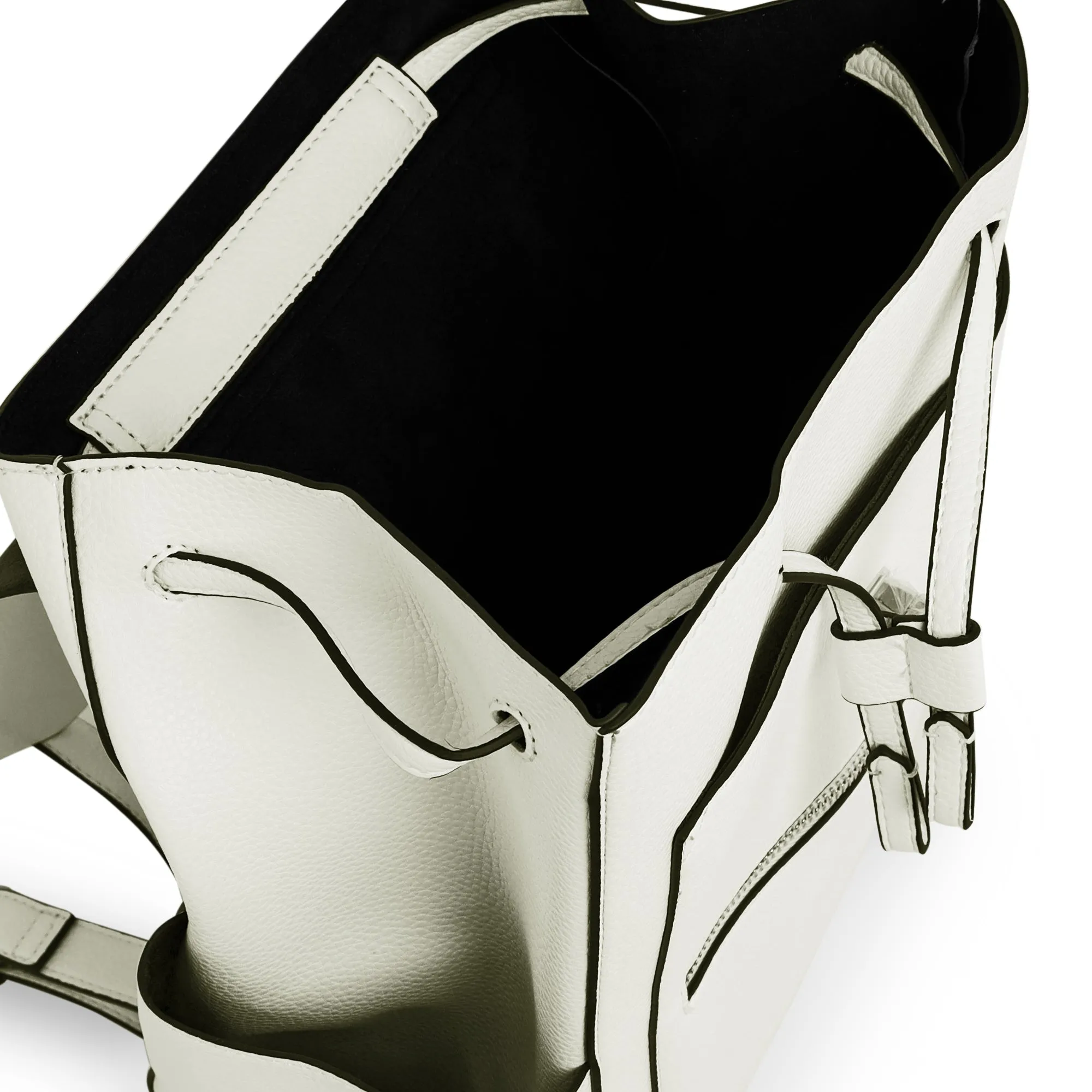 Accessorize London Women's Faux Leather White Nikki zip backpack bag