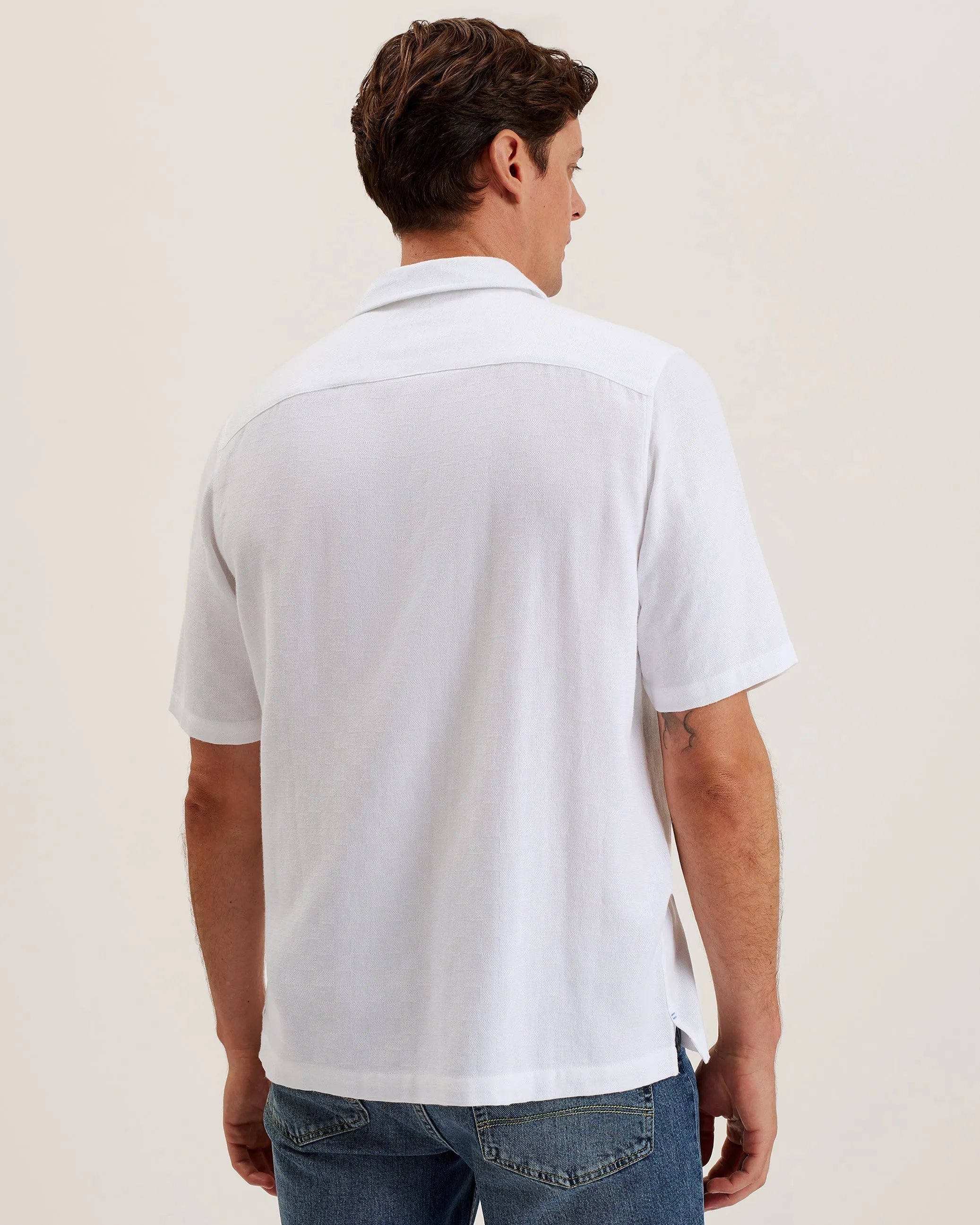 Beckfor Ss Oversized Textured Check Shirt White