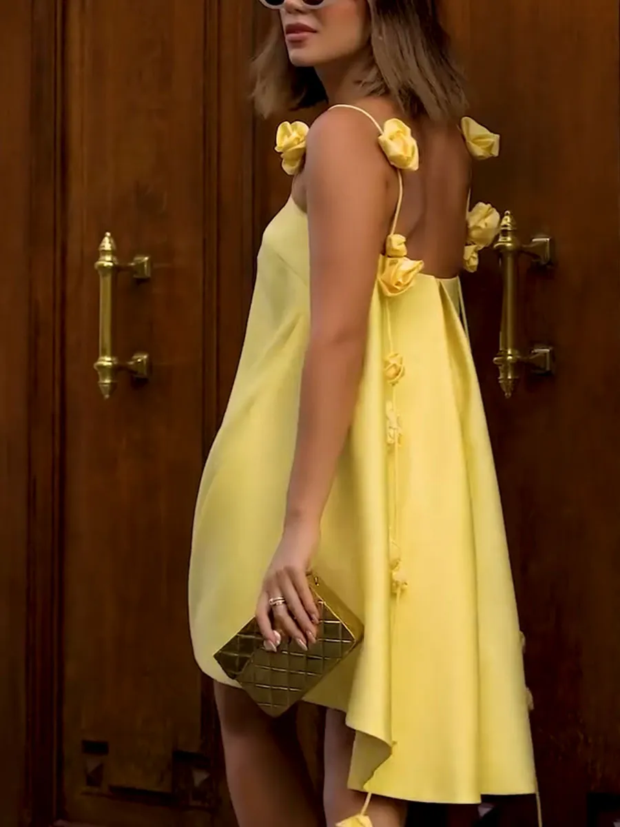 Bella - Rose-Detail Yellow Dress