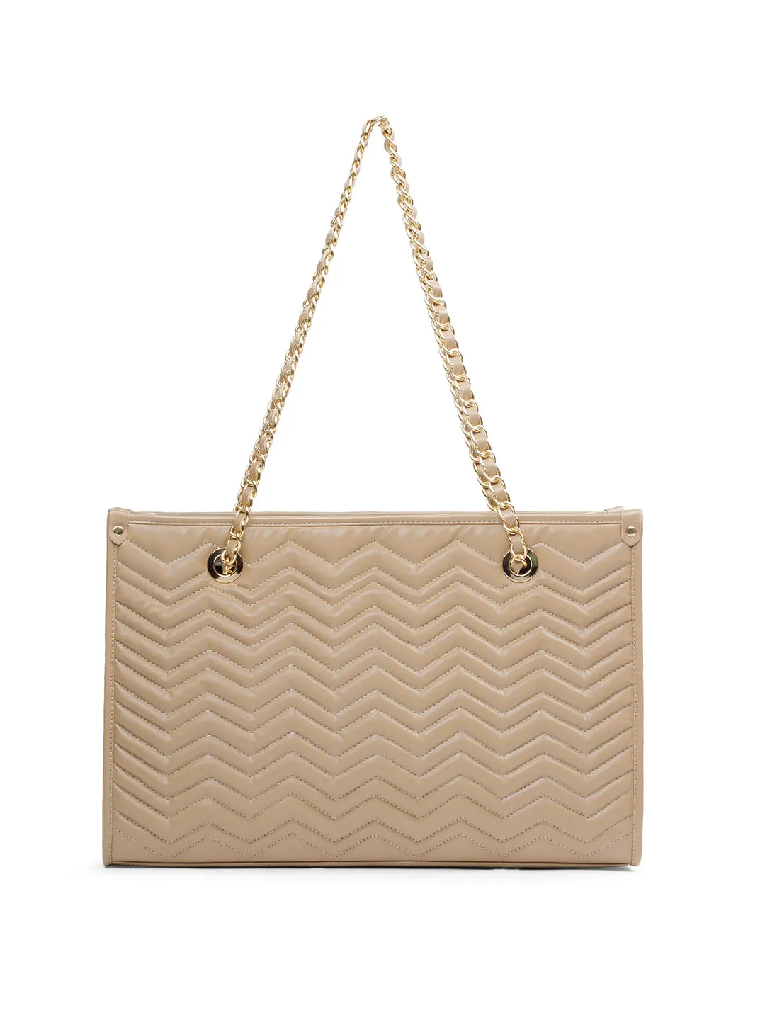 Berrylush Women Solid Beige Synthetic Leather Chain Strap Two-Handles Quilted Shoulder Bag