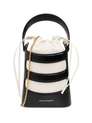 Black and White Calf Leather Bucket Bag
