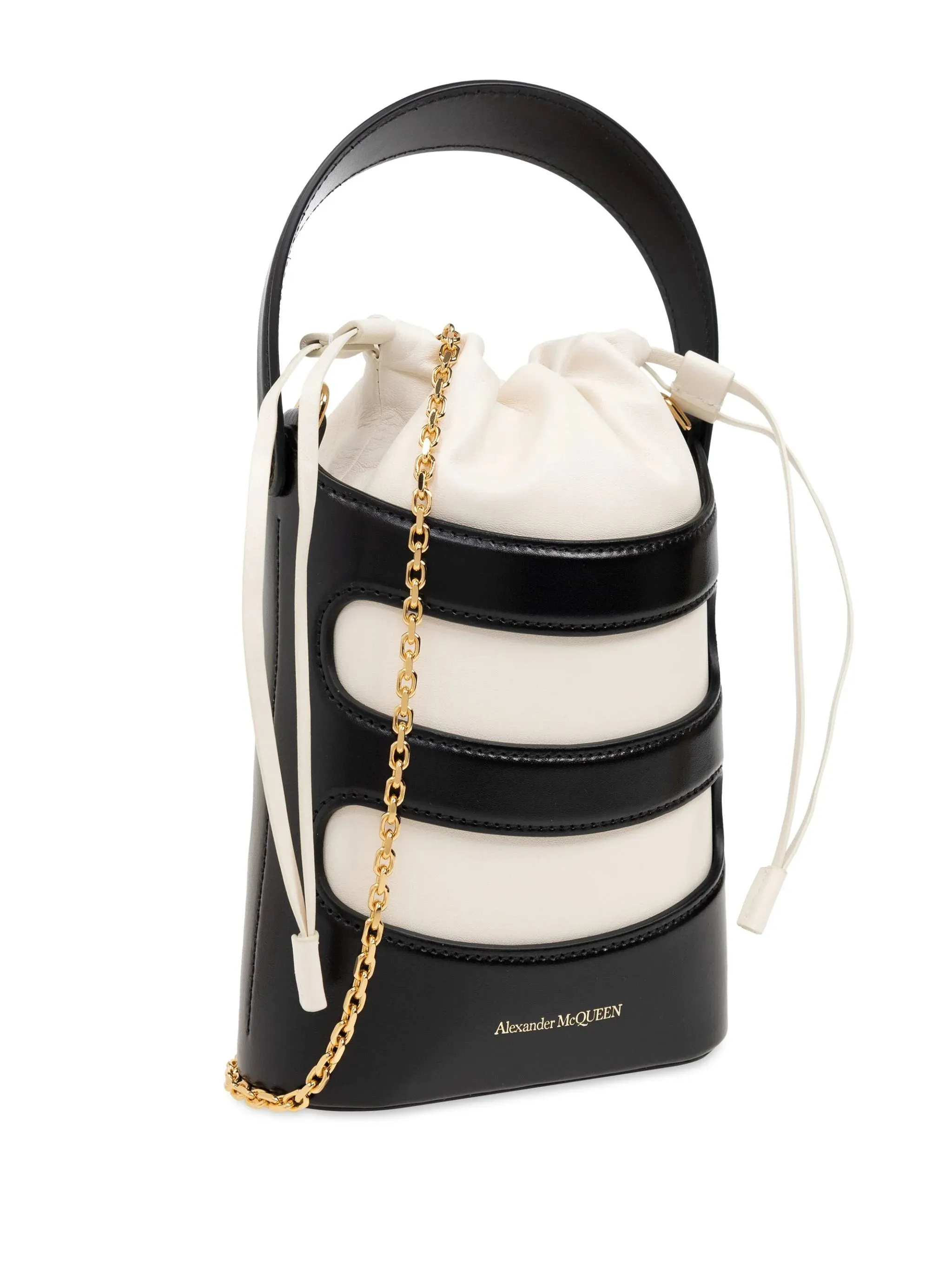 Black and White Calf Leather Bucket Bag