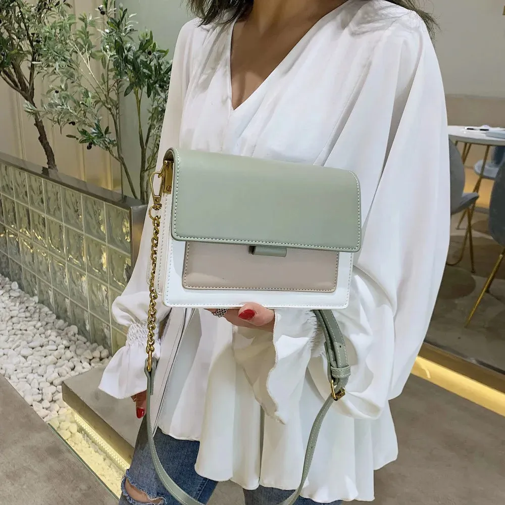 Contrast Color Leather Crossbody Bags for Women