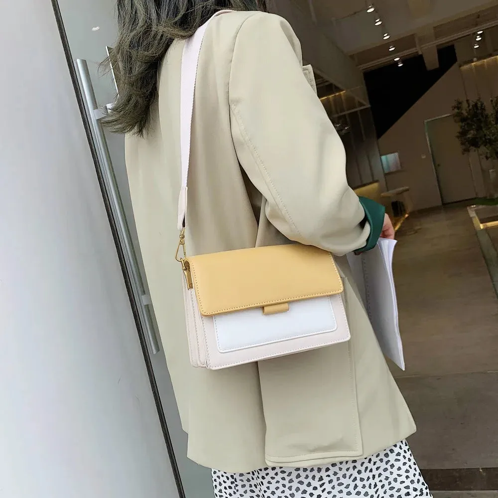 Contrast Color Leather Crossbody Bags for Women