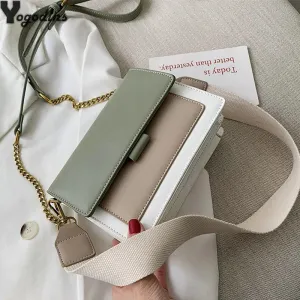 Contrast Color Leather Crossbody Bags for Women