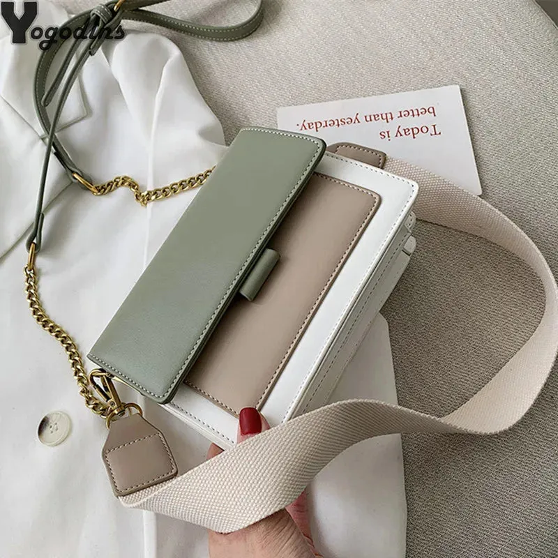 Contrast Color Leather Crossbody Bags for Women