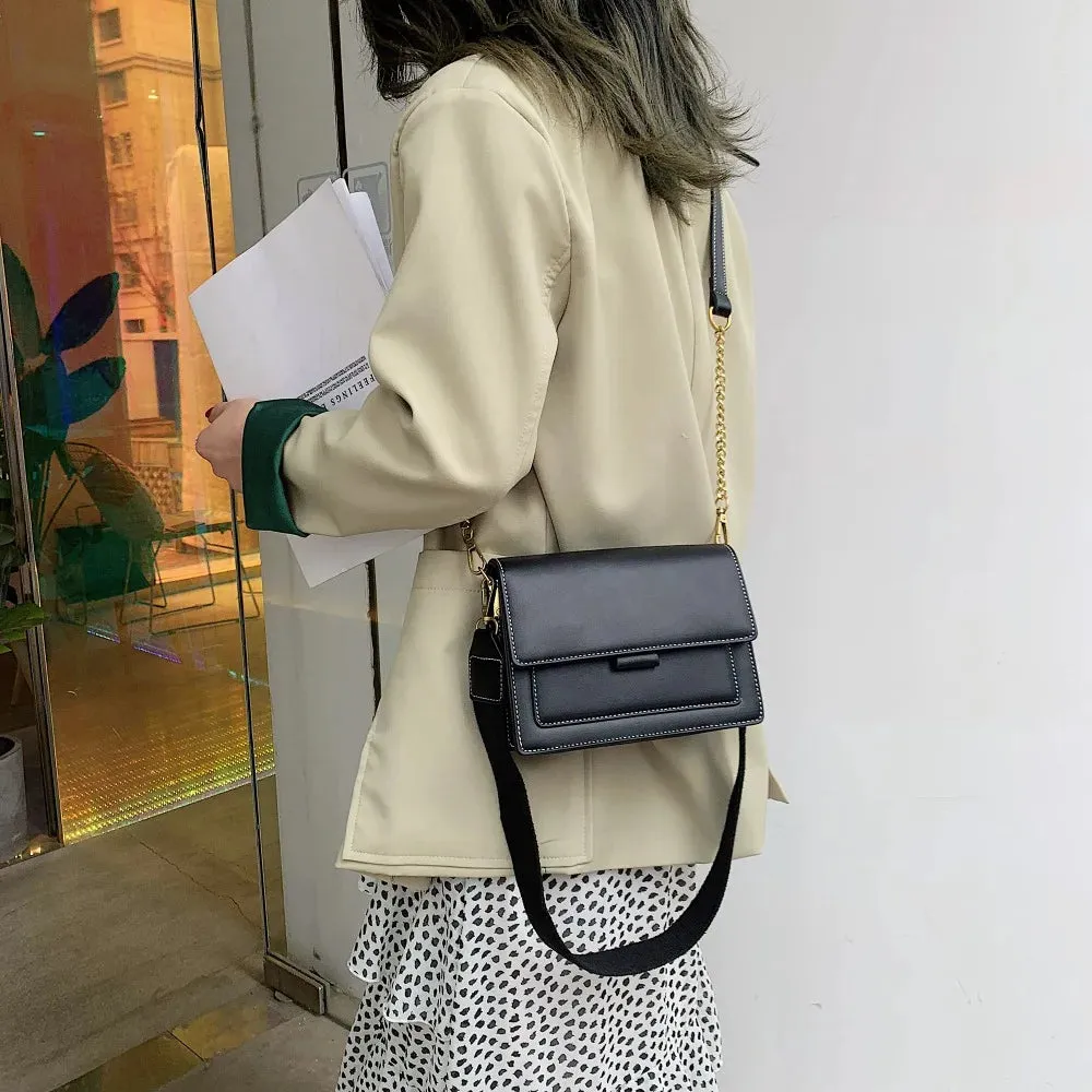 Contrast Color Leather Crossbody Bags for Women