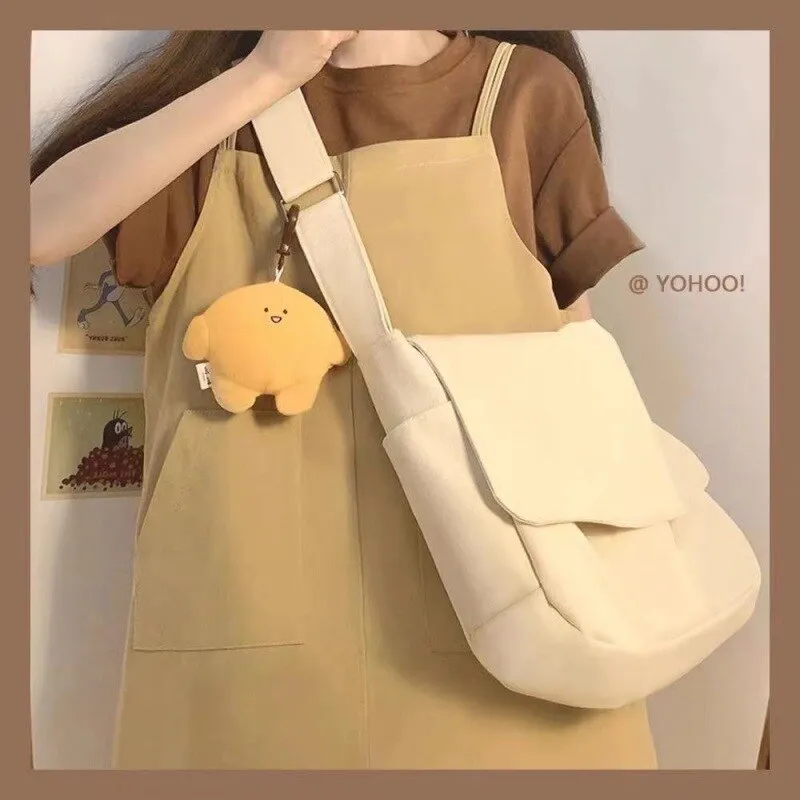 Darianrojas Women Handbag Japanese Ins Simple Style Solid Color Versatile Messenger Bag Sail Cloth Schoolbag Men Korea
