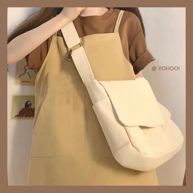 Darianrojas Women Handbag Japanese Ins Simple Style Solid Color Versatile Messenger Bag Sail Cloth Schoolbag Men Korea