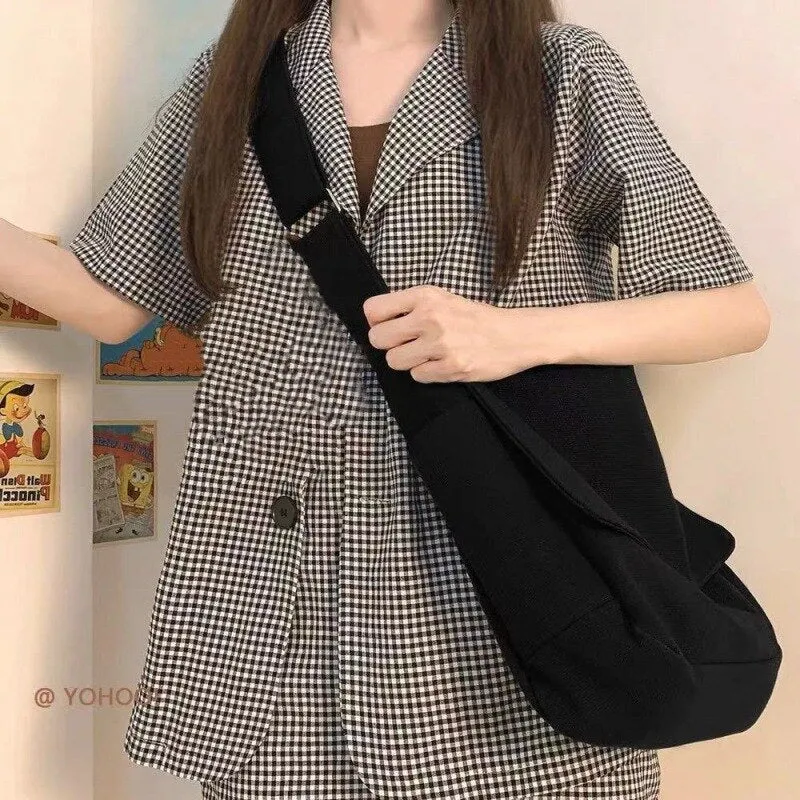 Darianrojas Women Handbag Japanese Ins Simple Style Solid Color Versatile Messenger Bag Sail Cloth Schoolbag Men Korea