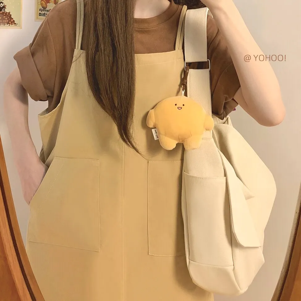 Darianrojas Women Handbag Japanese Ins Simple Style Solid Color Versatile Messenger Bag Sail Cloth Schoolbag Men Korea
