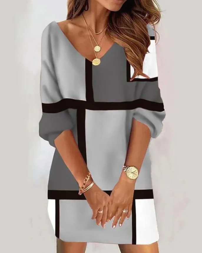 Fashion Casual V-Neck Printed Dress