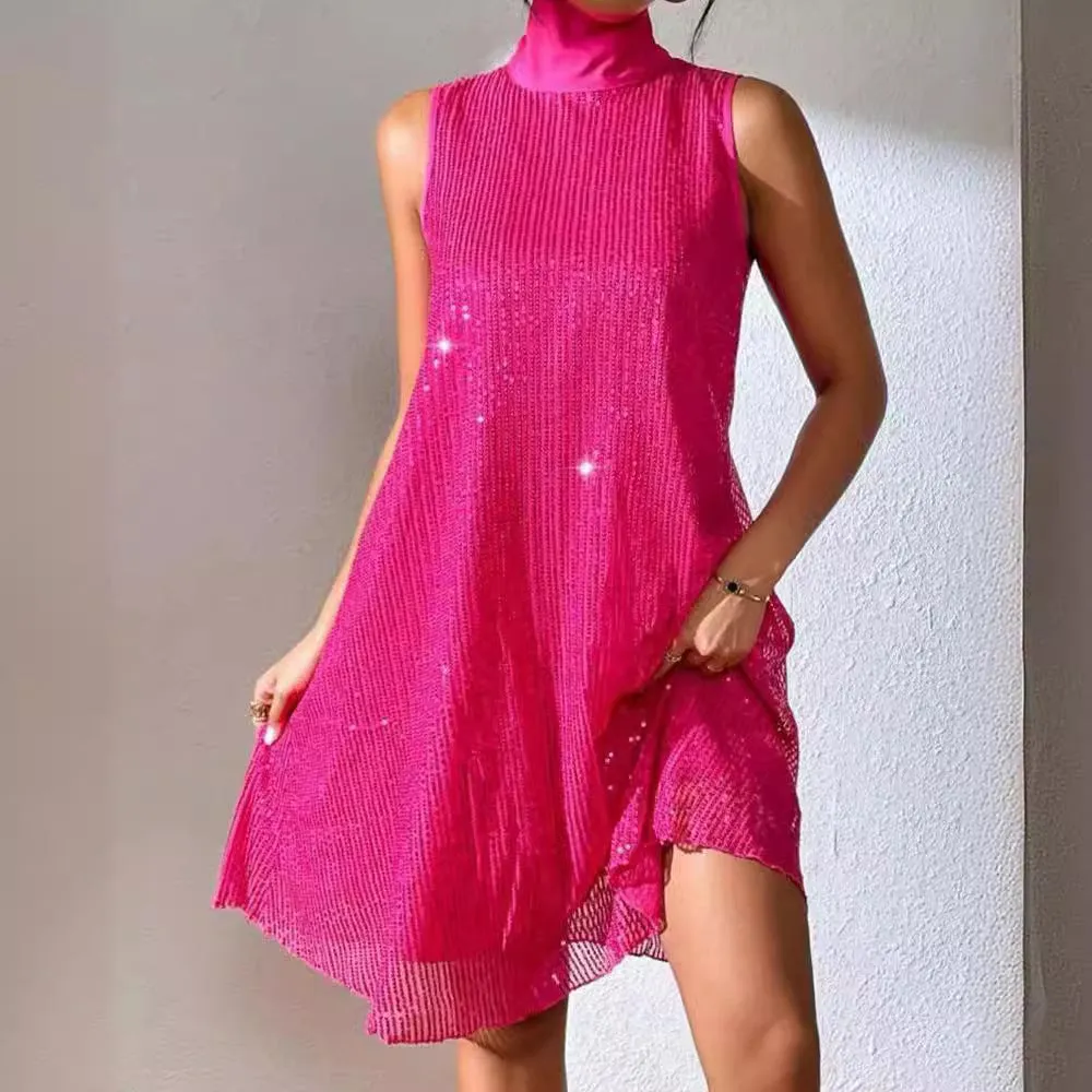 Fashion Sequin Shiny Sleeveless Pullover Dress