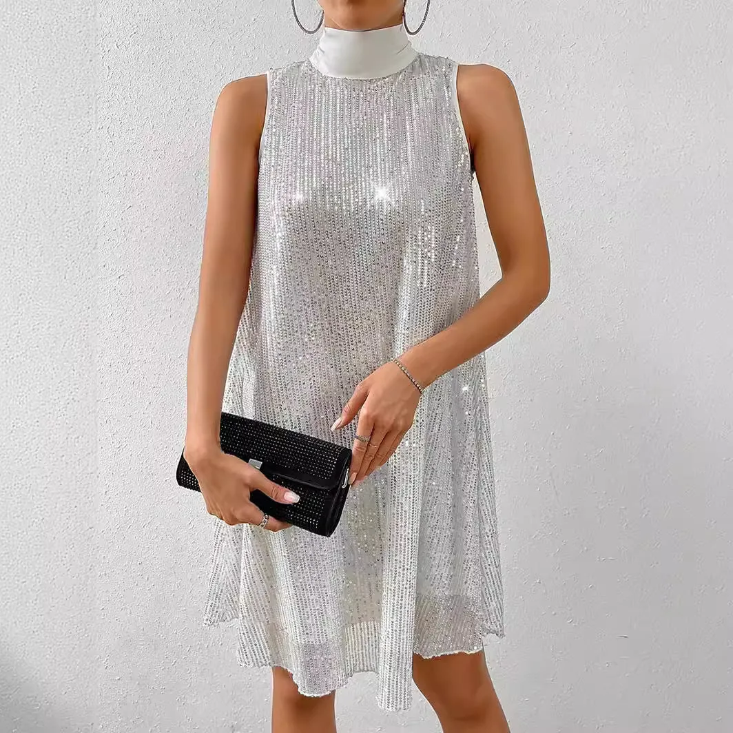 Fashion Sequin Shiny Sleeveless Pullover Dress
