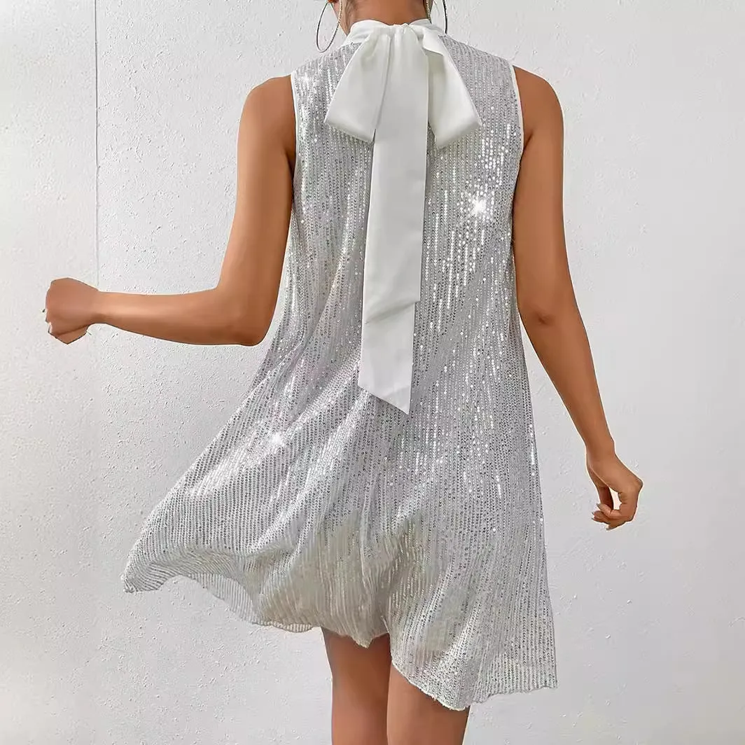 Fashion Sequin Shiny Sleeveless Pullover Dress