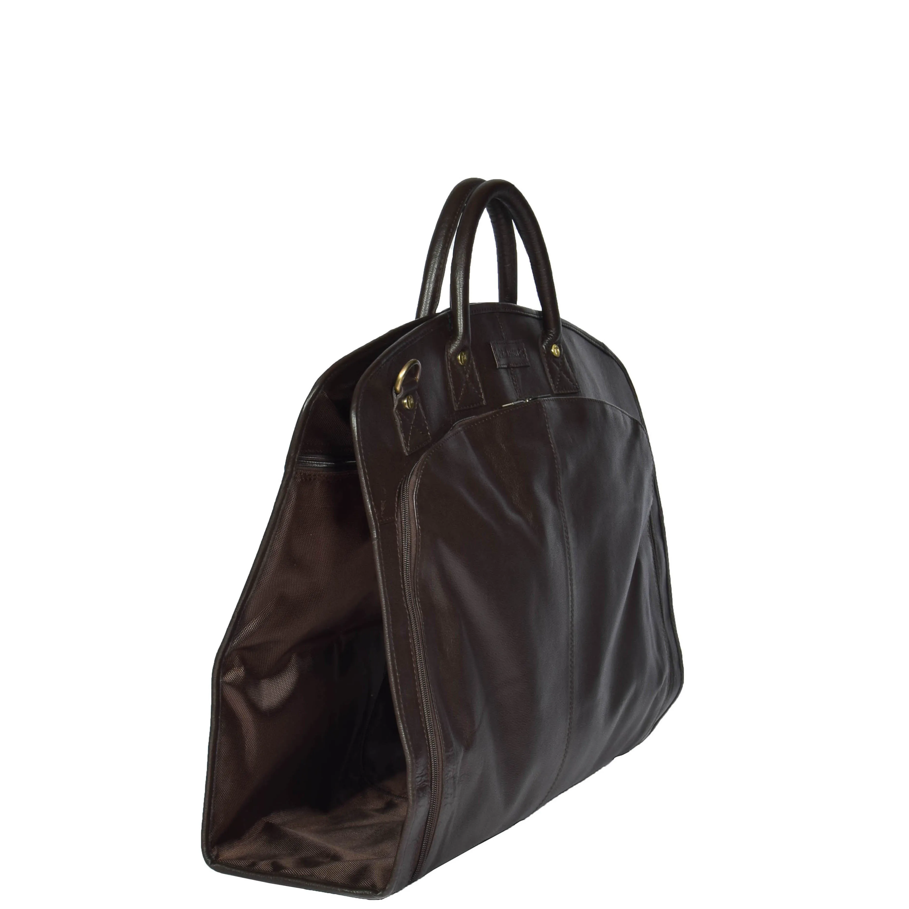 Genuine Soft Leather Suit Carrier Dress Garment Bag A173 Brown