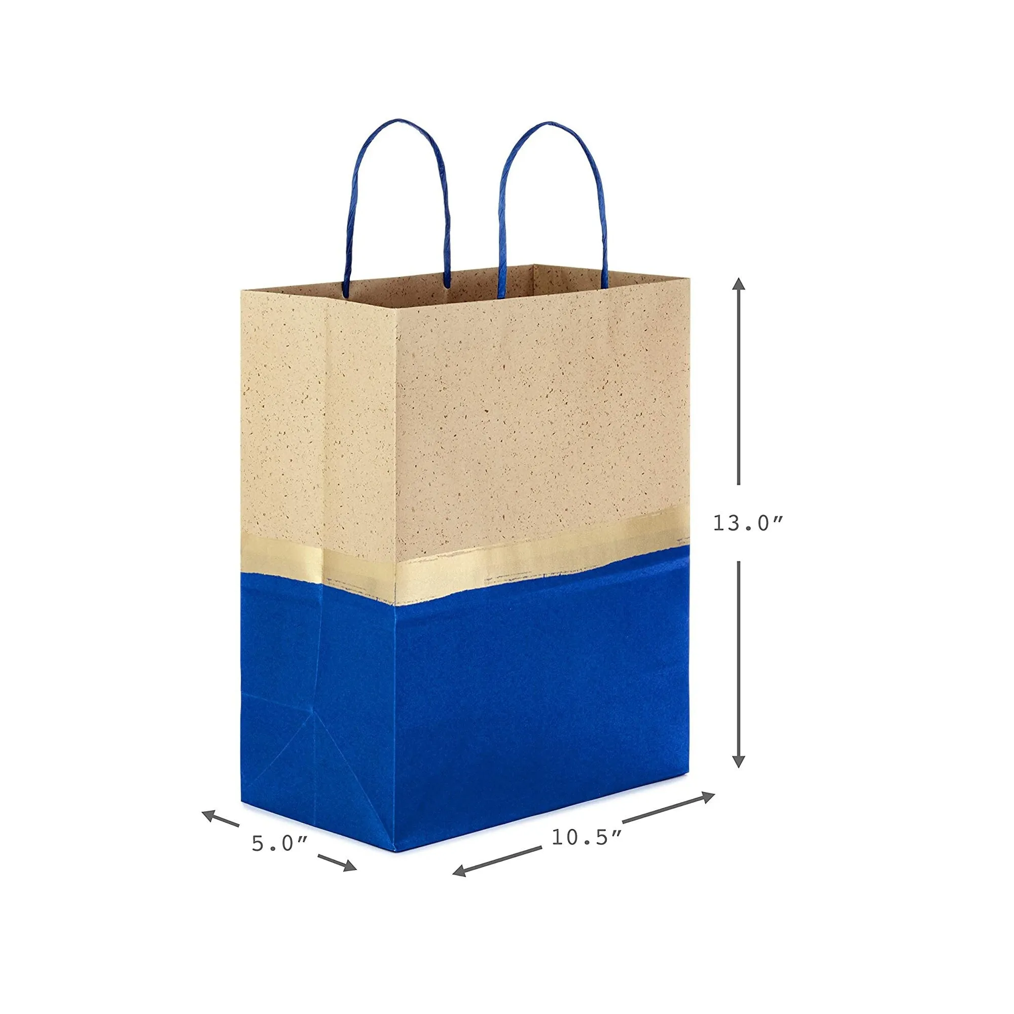 Hallmark 13" Large Paper Gift Bags | 6 Bags Blu  Gold & Kraft | for Hanukkah Birthdays | Weddings | Graduations