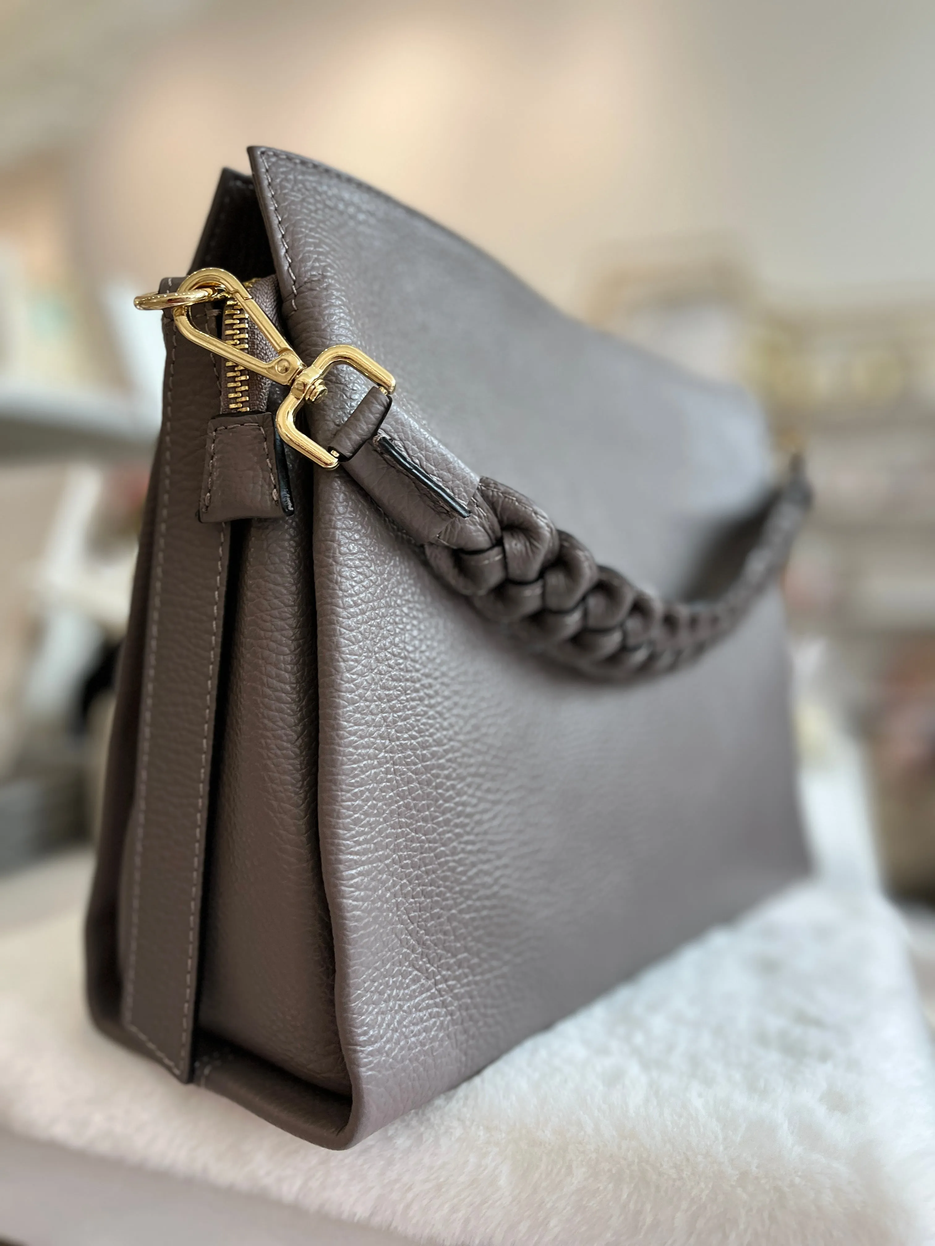 Italian Leather Handbag with Braided Strap