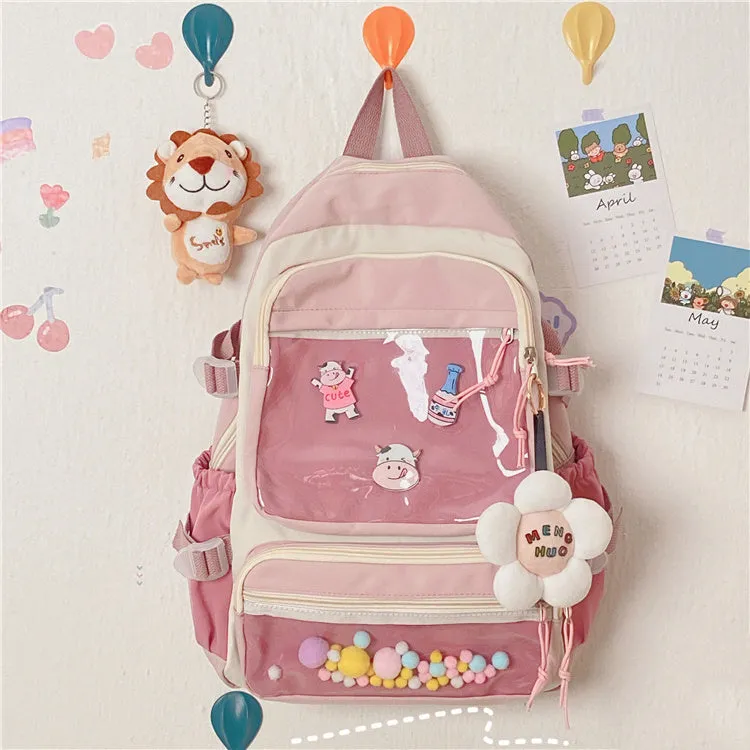 Large Capacity Backpack With Double Transparent Pockets
