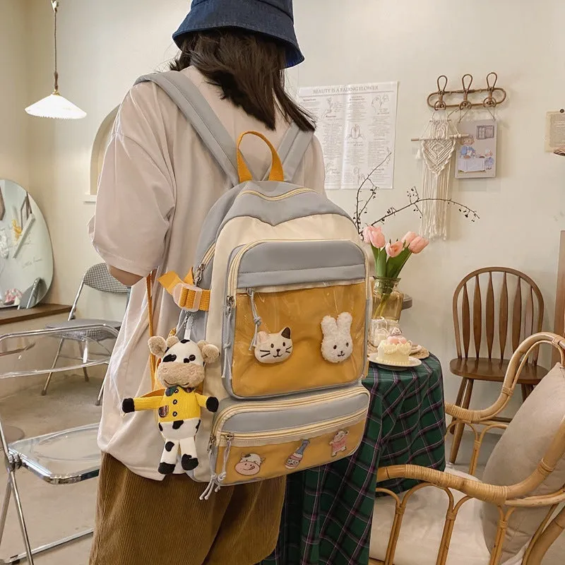 Large Capacity Backpack With Double Transparent Pockets
