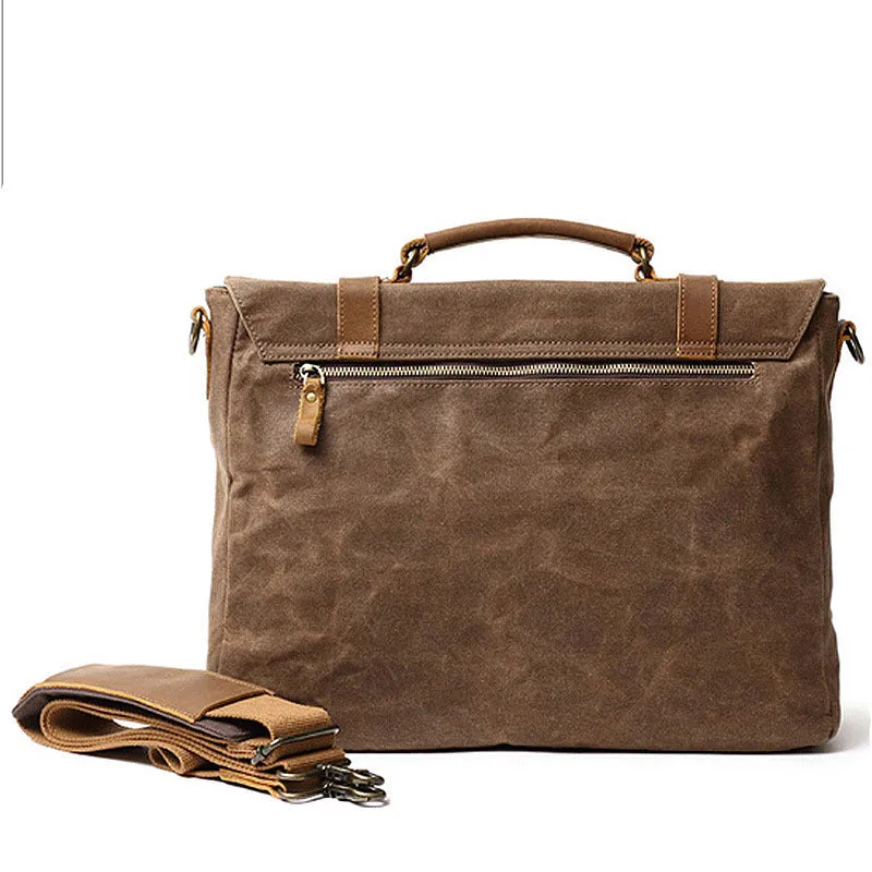 Men's Canvas Shoulder Messenger Bag Briefcase with Zipper and Multiple Pockets