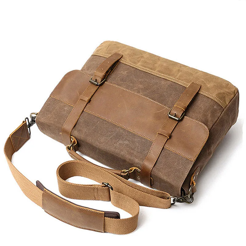 Men's Canvas Shoulder Messenger Bag Briefcase with Zipper and Multiple Pockets