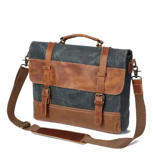 Men's Canvas Shoulder Messenger Bag Briefcase with Zipper and Multiple Pockets