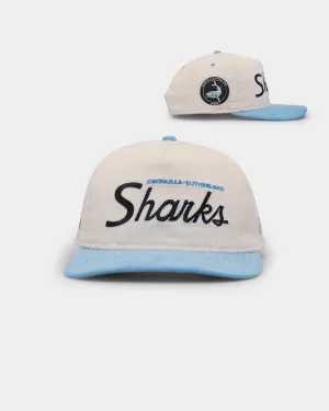 New Era Cronulla Sharks 'NRL Retro Script Corduroy' Golfer Snapback Chrome White