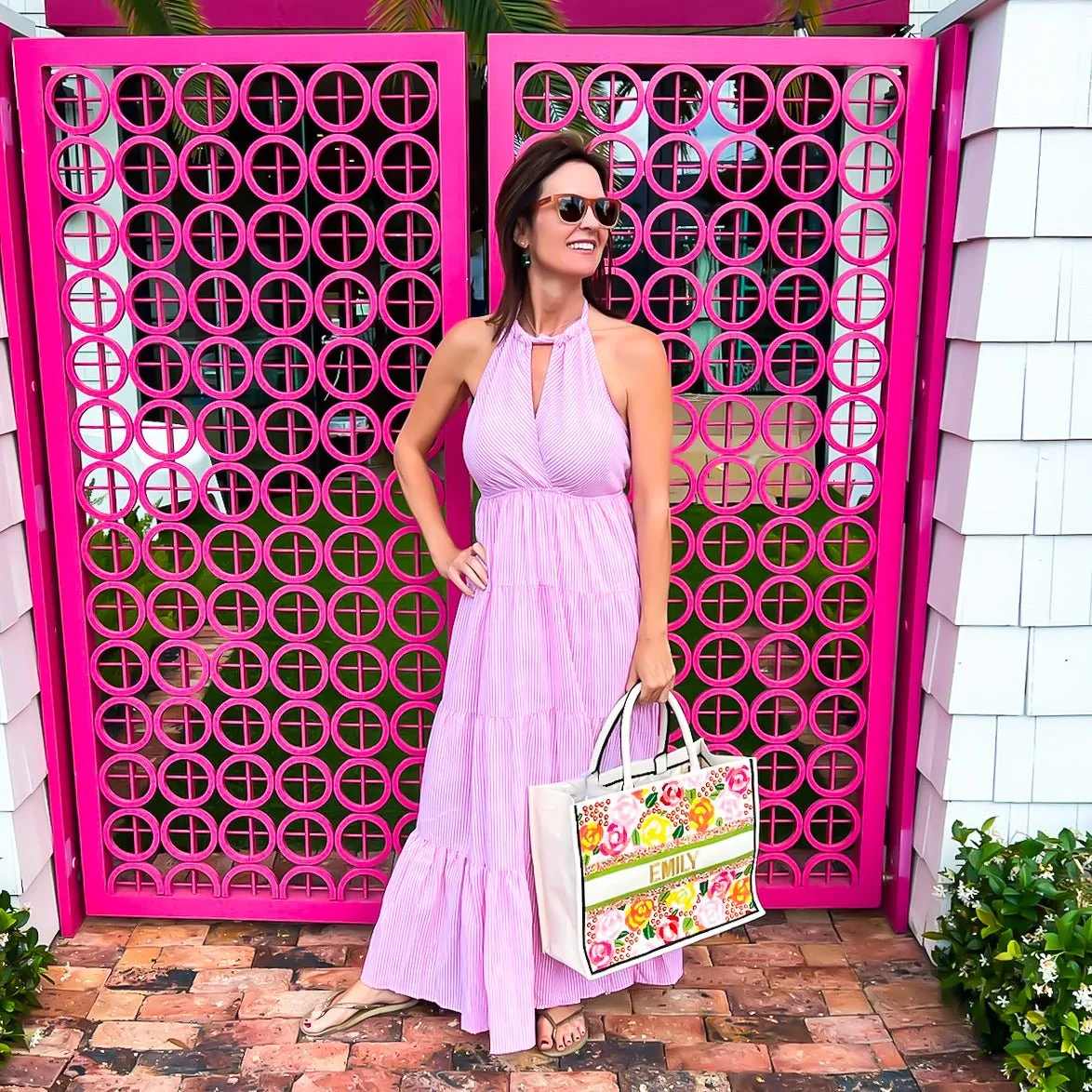 Personalized Beaded Floral Tote