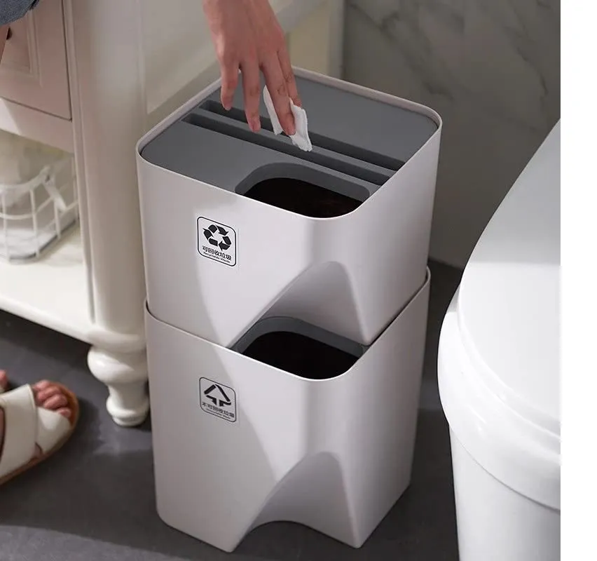 shopurb Kitchen Trash Can Stacked Sorting Trash Bin Recycling Bin Household Dry And Wet Separation Waste Bin Rubbish Bin For Living Room, Office, Bedroom, Bathroom, Kitchen (Set Of 2), Step-On