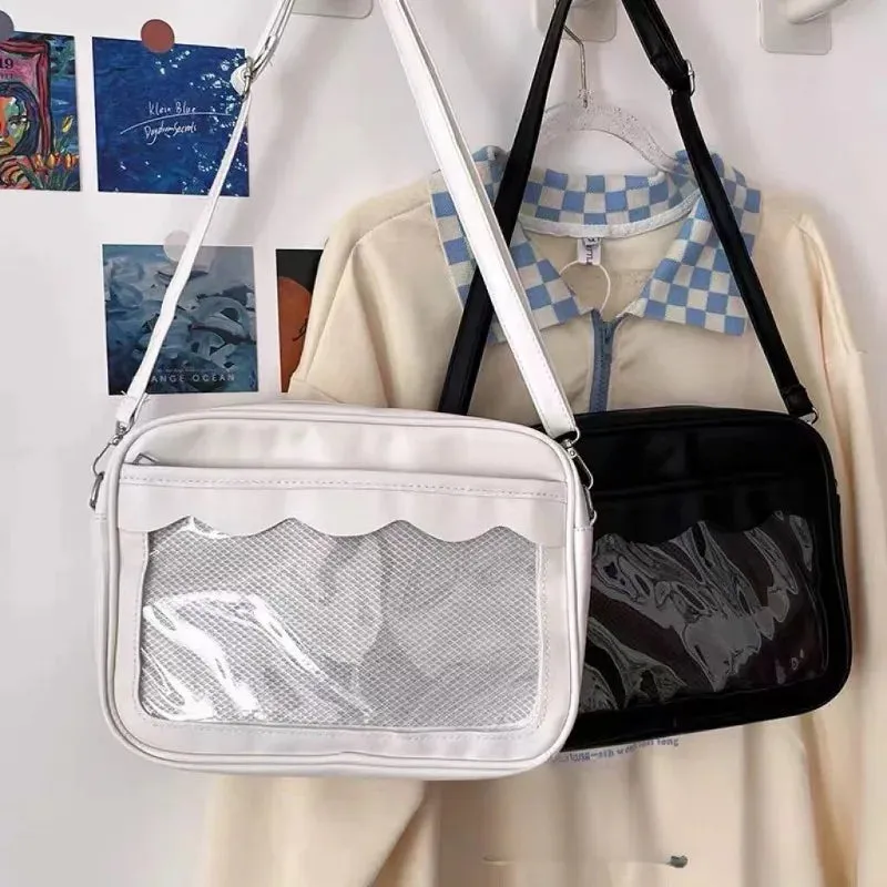 Sohiwoo Cute Square Womens Shoulder Bag Pu Leather Transparent Lolita Jk Simple Casual Ita Bag Japanese Style Daily Kawaii Handbag Ita Bag