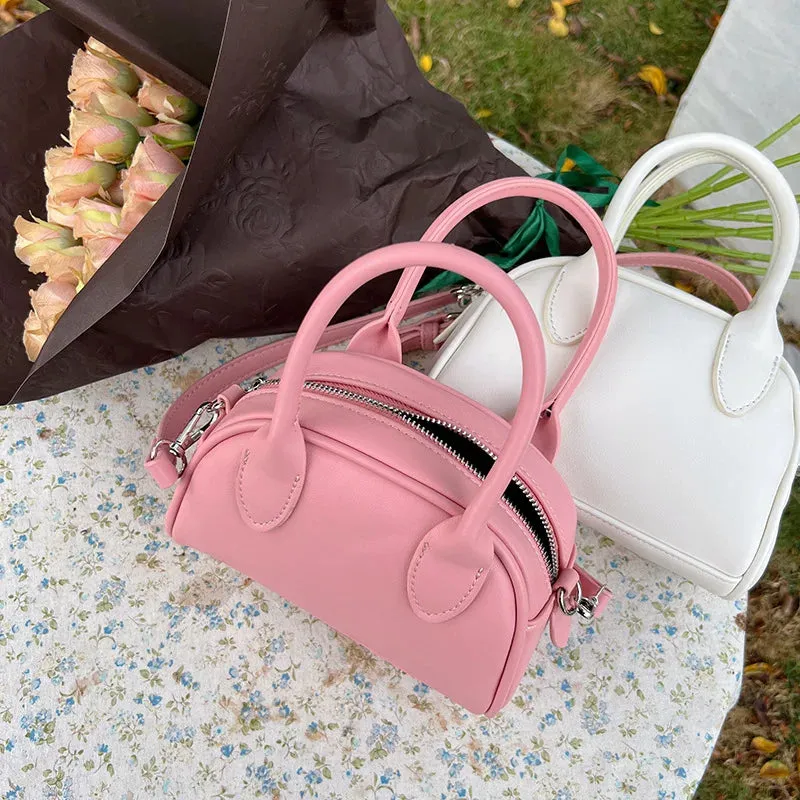 Sohiwoo Korean Style Women Small Pink Pu Leather Handbag College Girls Mini Cute Pink Side Bag Cell Phone Crossbody Purse