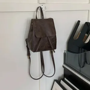 Sohiwoo Small Retro Texture Drawstring Backpack And Female New Style  Bag Shoulder Brown Black Compact Style New Backpack Knapsack