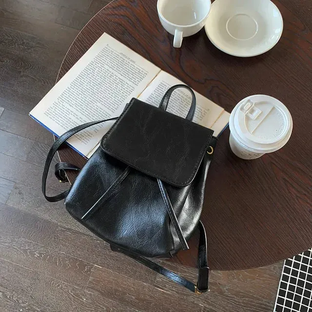 Sohiwoo Small Retro Texture Drawstring Backpack And Female New Style  Bag Shoulder Brown Black Compact Style New Backpack Knapsack