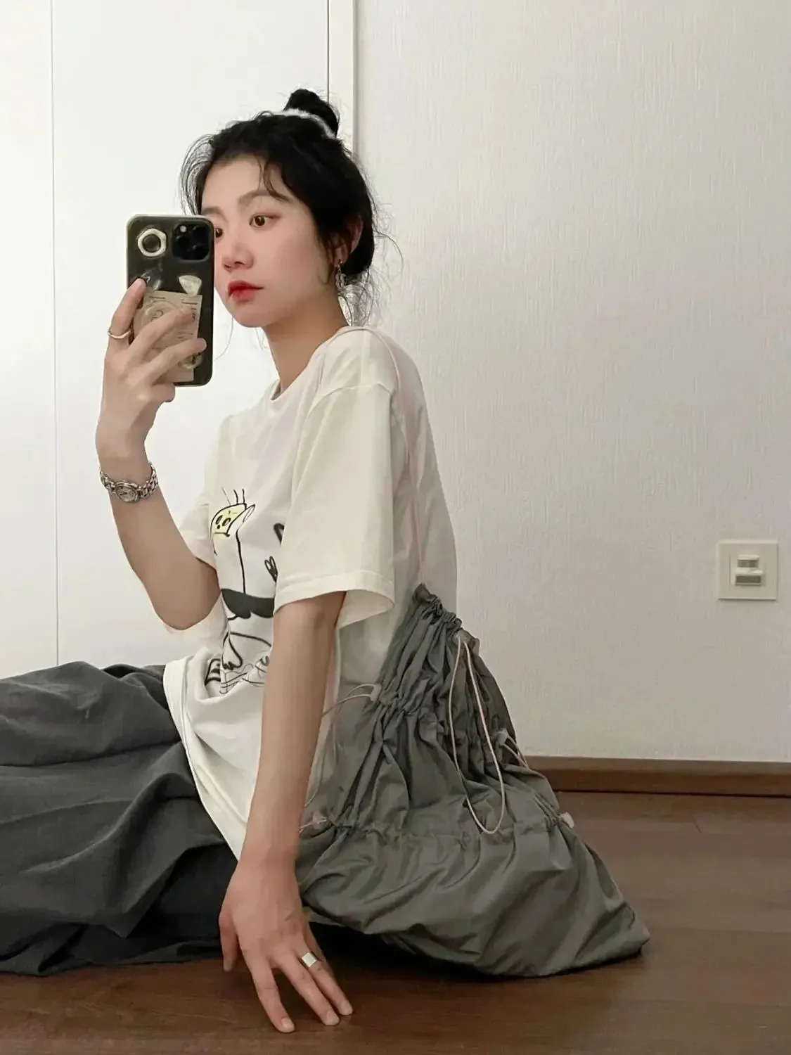 Sohiwoo Spring/Summer Contrast Color Drawstring Backpack Causal Korean Style Simple Retro Backpacks