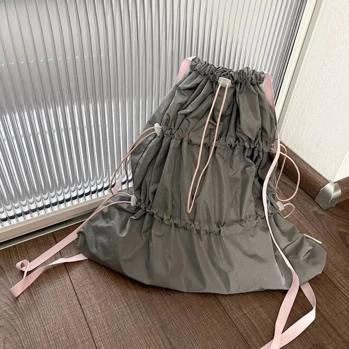 Sohiwoo Spring/Summer Contrast Color Drawstring Backpack Causal Korean Style Simple Retro Backpacks