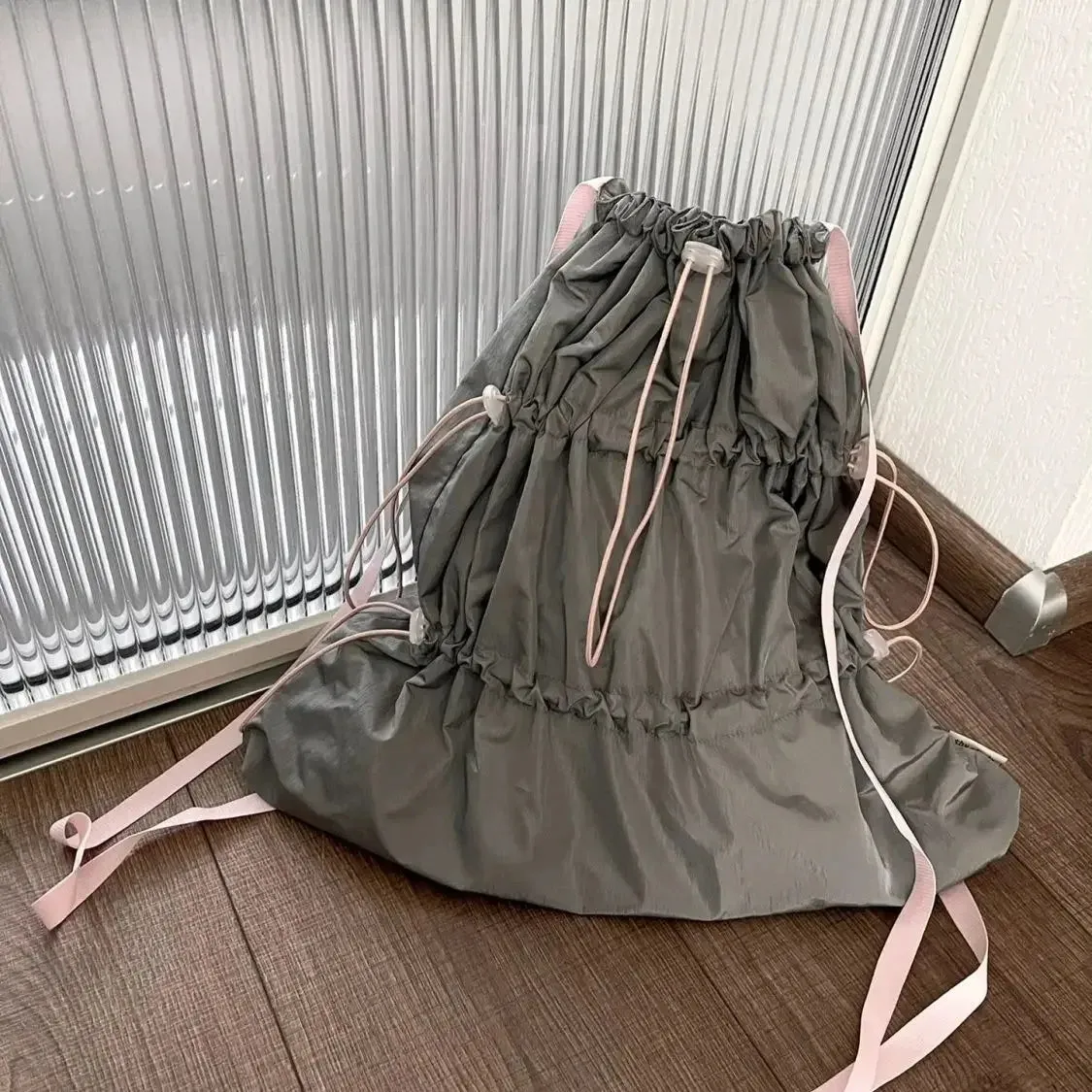 Sohiwoo Spring/Summer Contrast Color Drawstring Backpack Causal Korean Style Simple Retro Backpacks