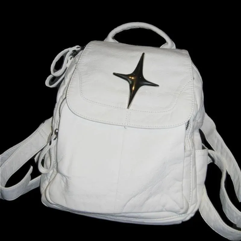Sohiwoo White Y2k Womens Backpack Vintage American Style Designer Fashion Aesthetic Backpacks Casual Leather Simple New Luxury Bag
