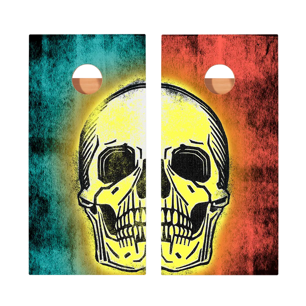 Teal And Red Skull Star Cornhole Boards