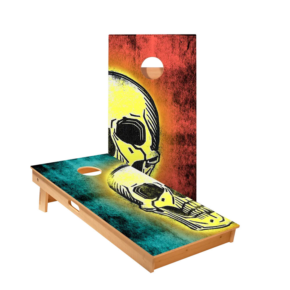 Teal And Red Skull Star Cornhole Boards