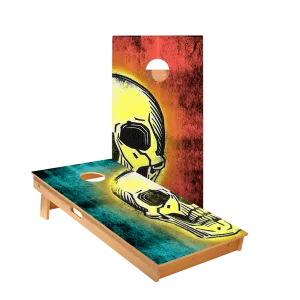 Teal And Red Skull Star Cornhole Boards