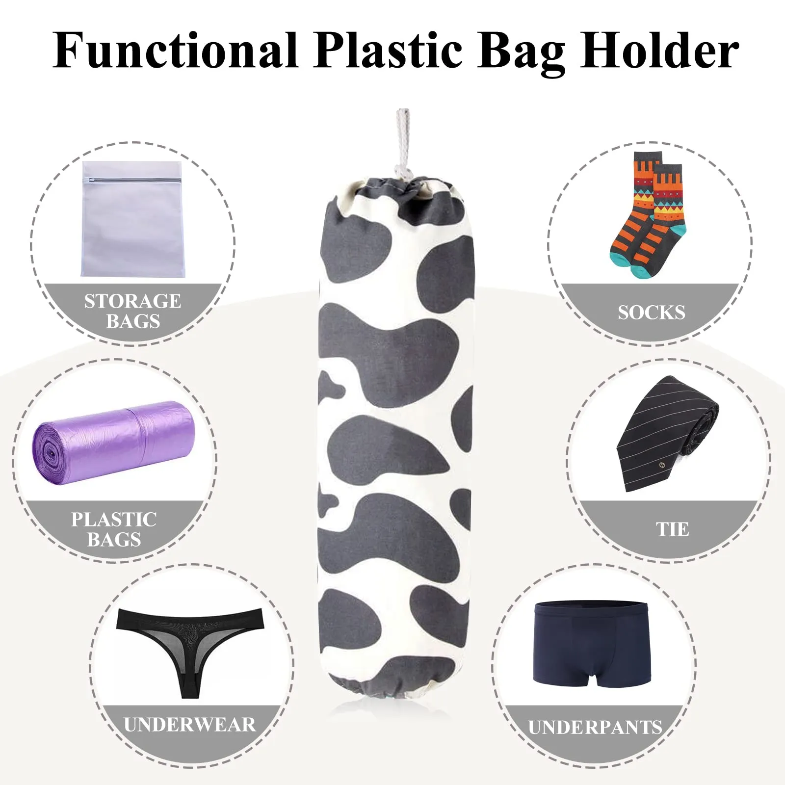 TOGETRUE Plastic Bag Holder, Wall Mount Plastic Bag Organizer Dispenser, Heavy Duty Grocery Bag Storage Holder, Hanging Shopping Bag Holder for Home Kitchen Camper (Black Spots)