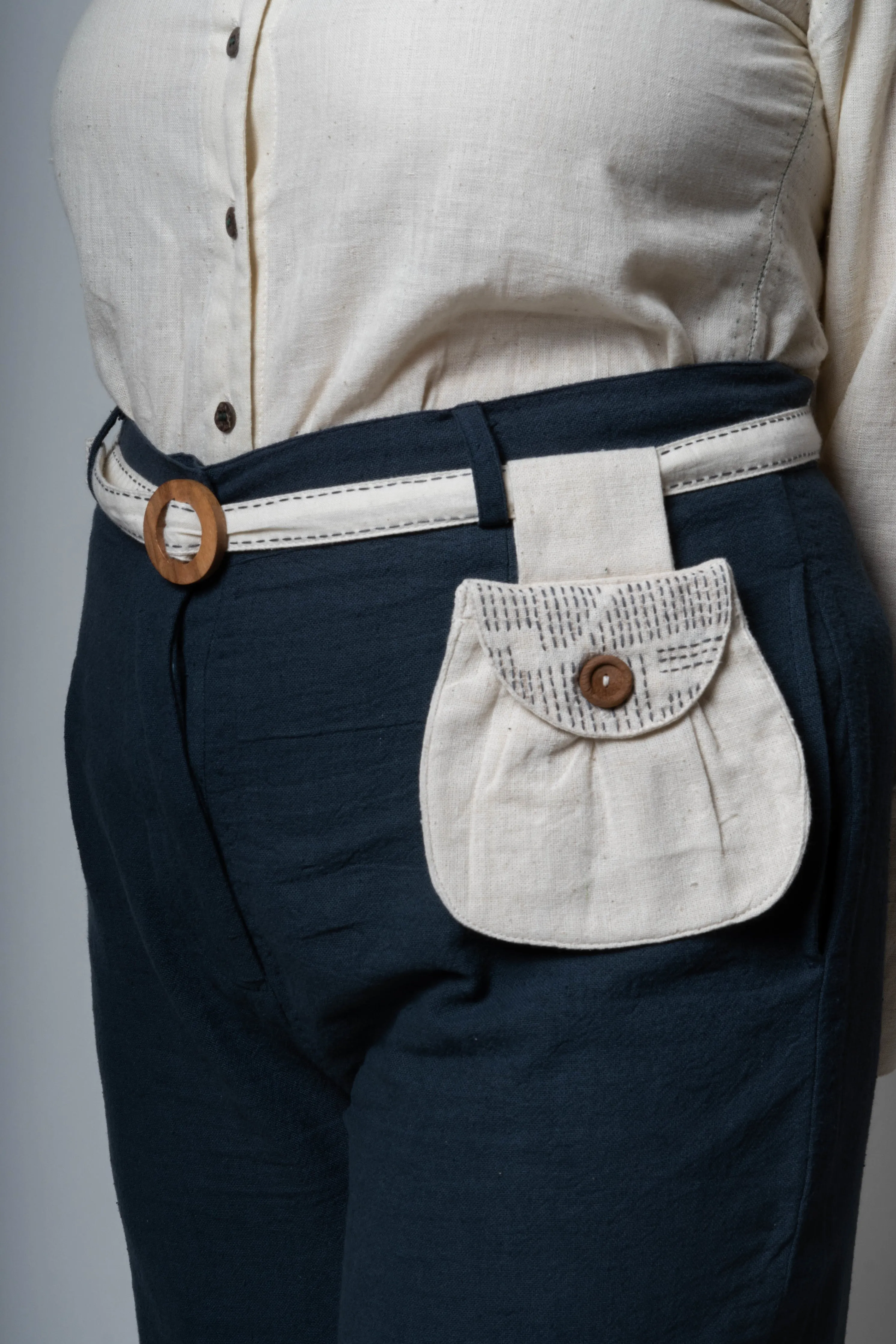White/Charcoal Grey/Beige Upcycled Cotton Belt Bags
