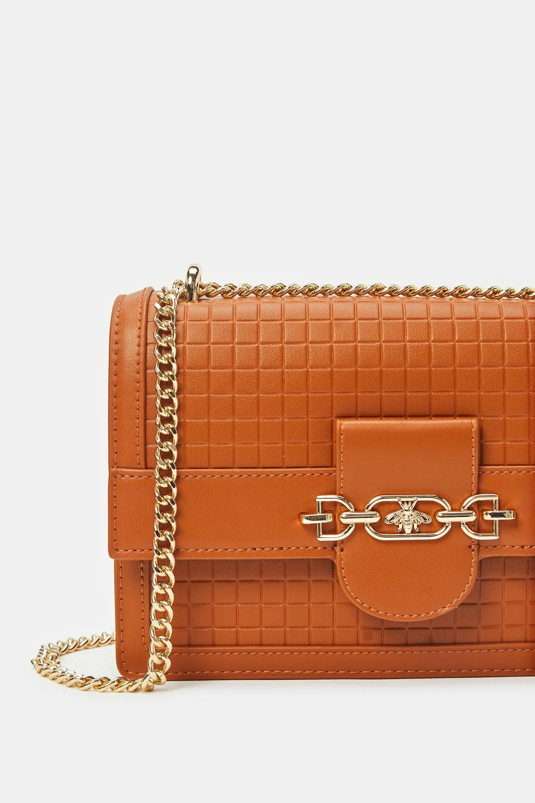 Women Tan Embellished Crossbody Bag
