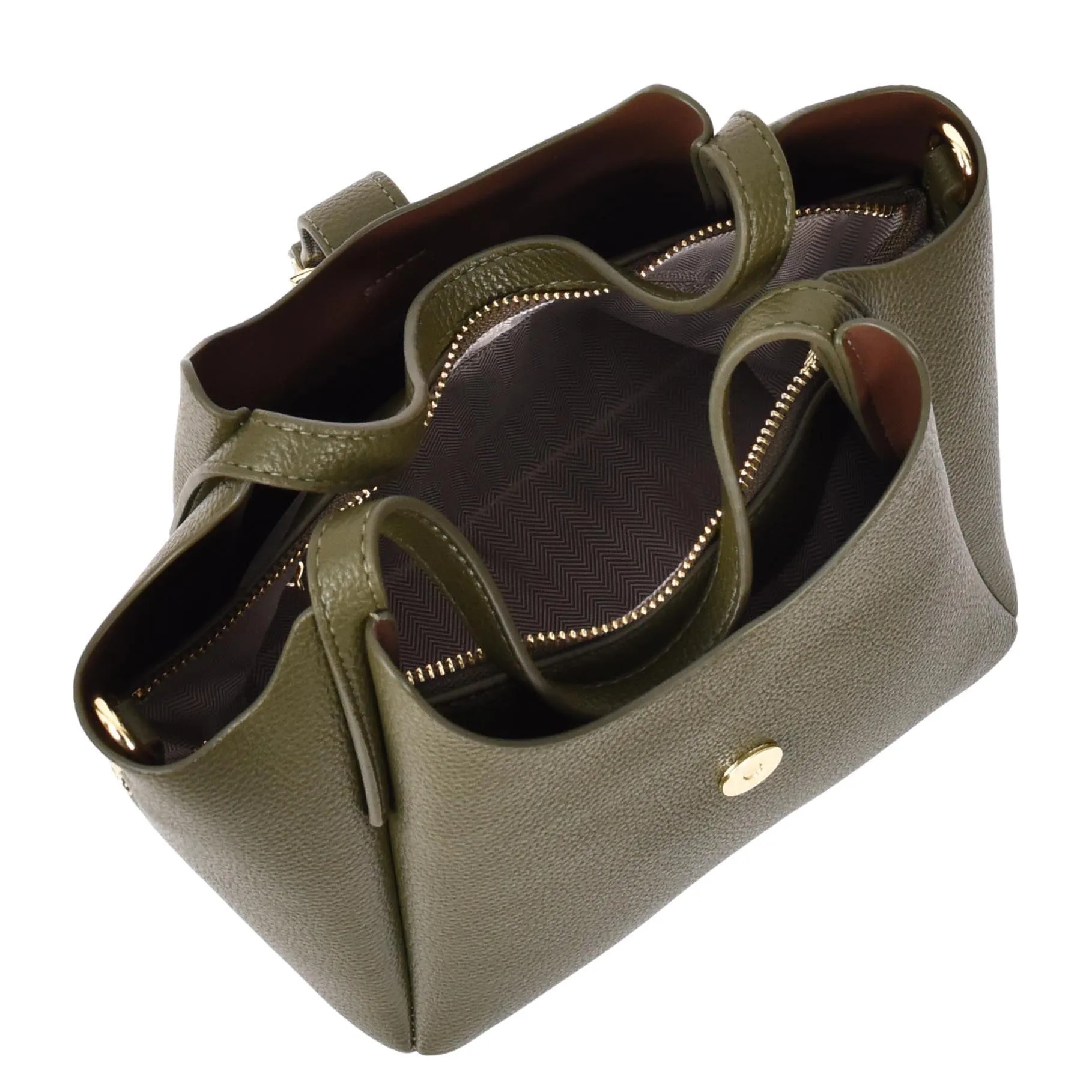 Womens Leather-Look Handbag Casual Basket Shape Small Fashion Tote Bag AH181 Olive Green